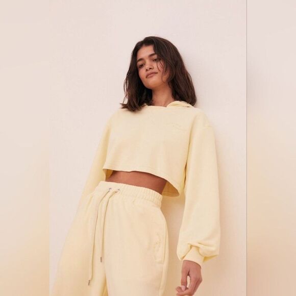 NWT For Love & Lemons Cropped Hoodie & Sweatpant 2Pc Tracksuit Set Yellow XXS - Picture 4 of 14